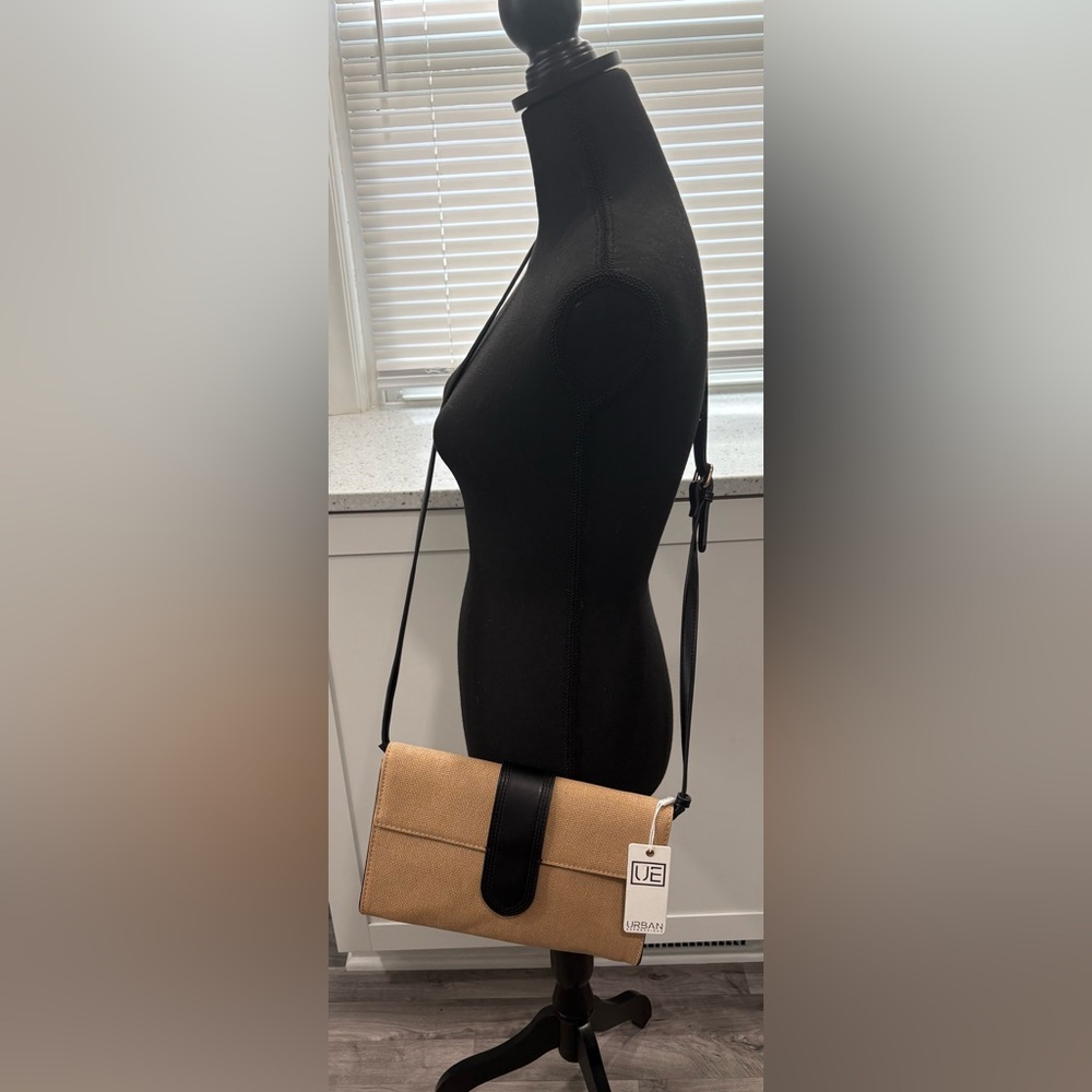 NWT Urban Expressions Black and Straw Crossbody/Shoulder Bag or Envelope Clutch